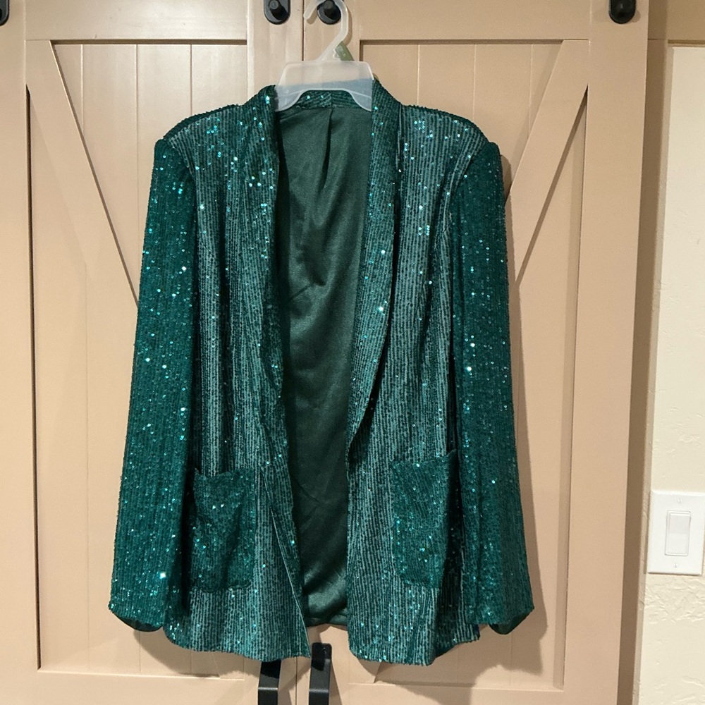 Sparkling Teal Women's Sequin Blazer